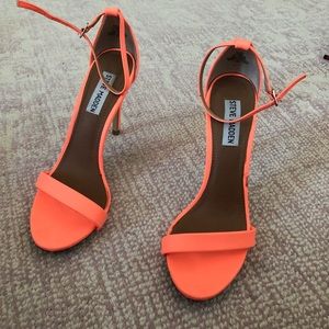 Bright coral Steve Madden ankle strap heels